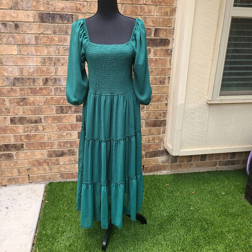 Classic Elegant Green Midi  Dress Size Large Holiday Xmas Photoshoot Dress